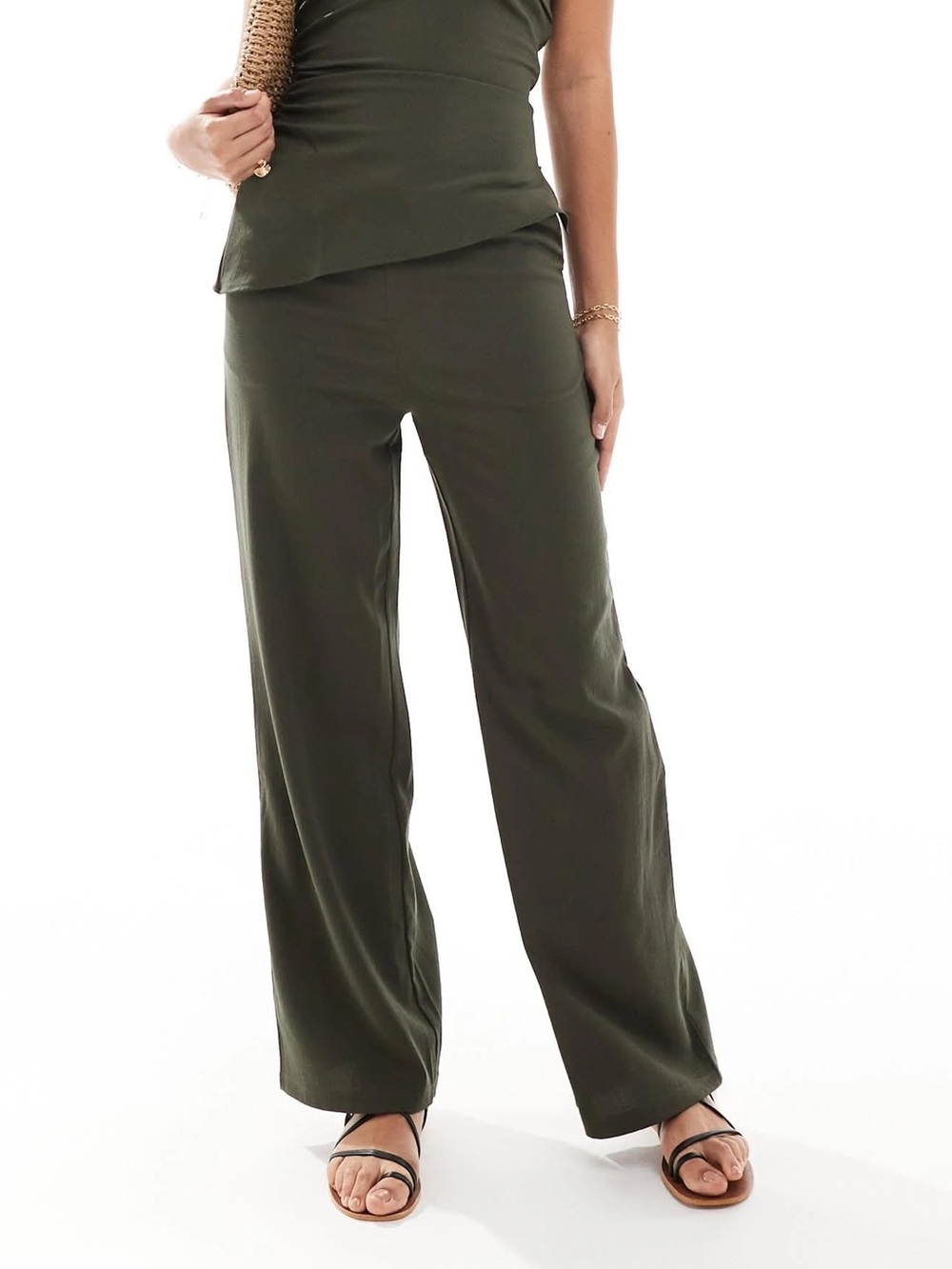New Mango Drawstring Relaxed Trousers in Khaki Size Large Matching Top Separate